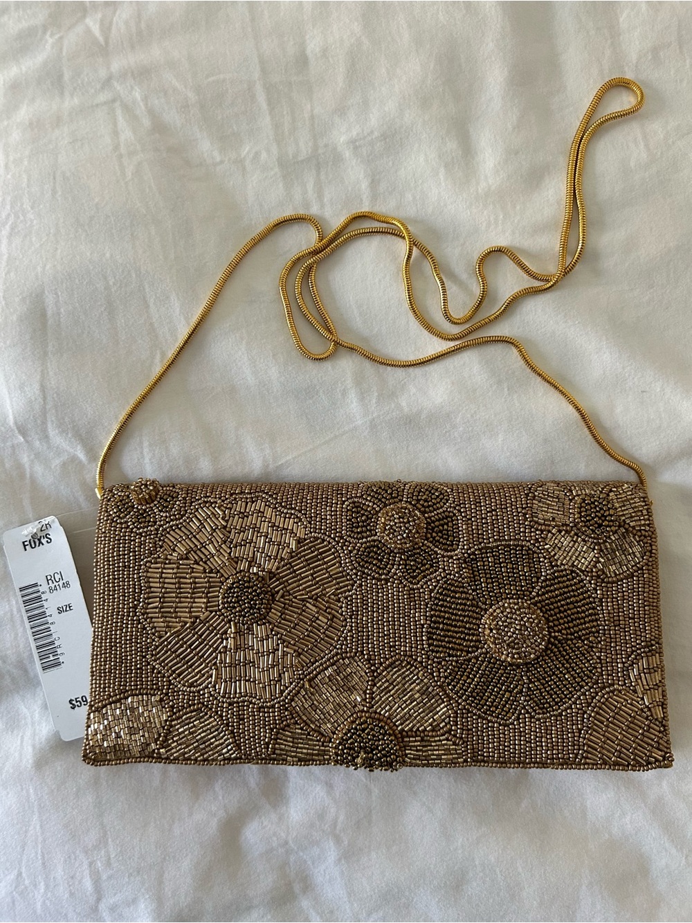 Ricki Designs Beaded Bag Clutch Gold Flowers NWT